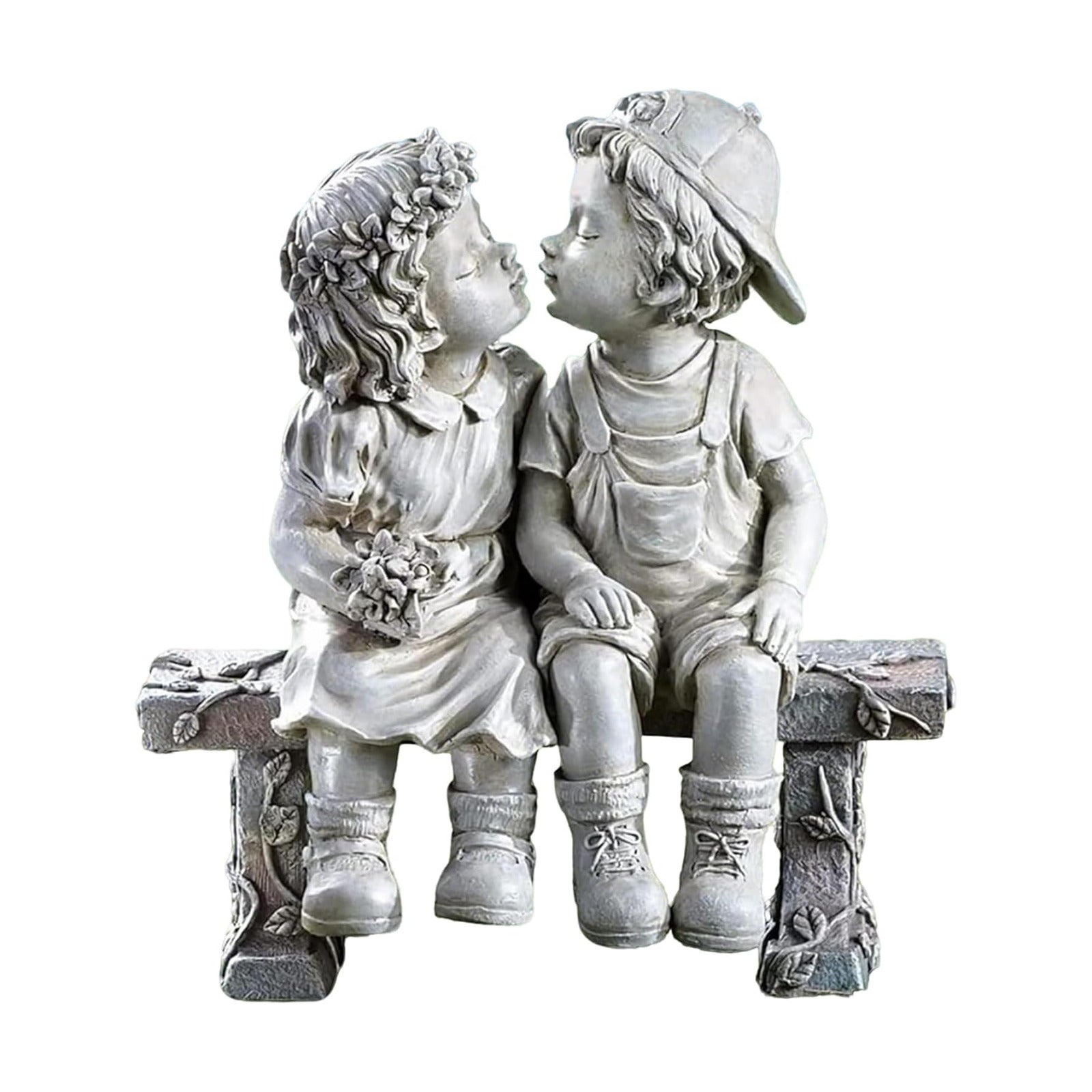 Outdoor Boy Girl Statue for Garden, Yard & Flower Bed Decor | Weather-Resistant Resin, Fist Kiss Figurine Adds