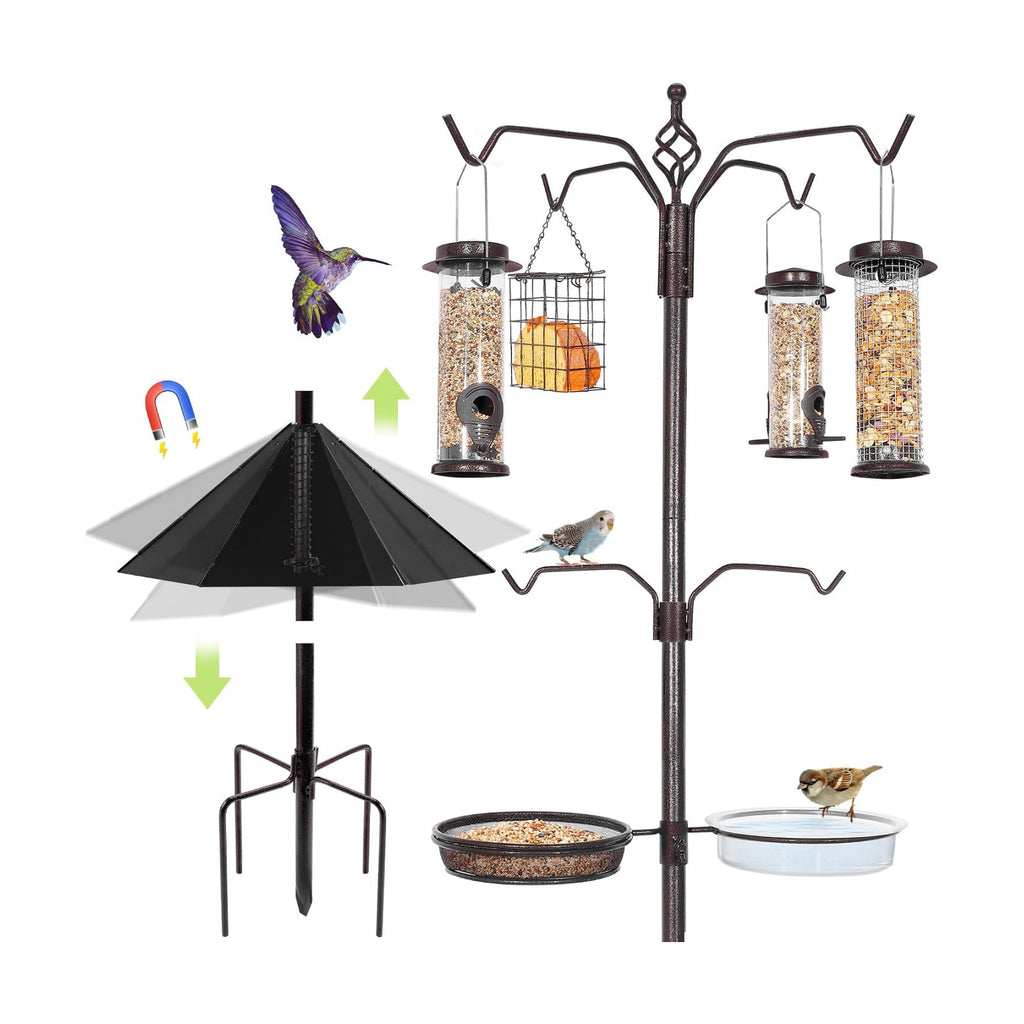 YINGYM 6-Hook Bird Feeding Station with 19" Metal Squirrel Baffle, 94 Inch