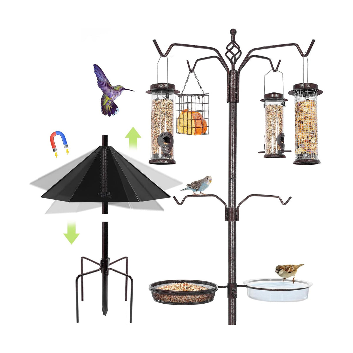 YINGYM 6-Hook Bird Feeding Station with 19" Metal Squirrel Baffle, 94 Inch