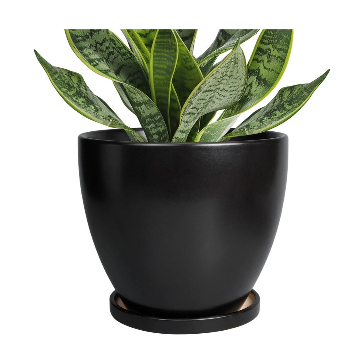 Ceramic Pots for Plants - 6.8 Inch Plant Pot with Drainage Hole and Saucer, Succulent Round Flower Planters for Indoor, Home Decor, Black