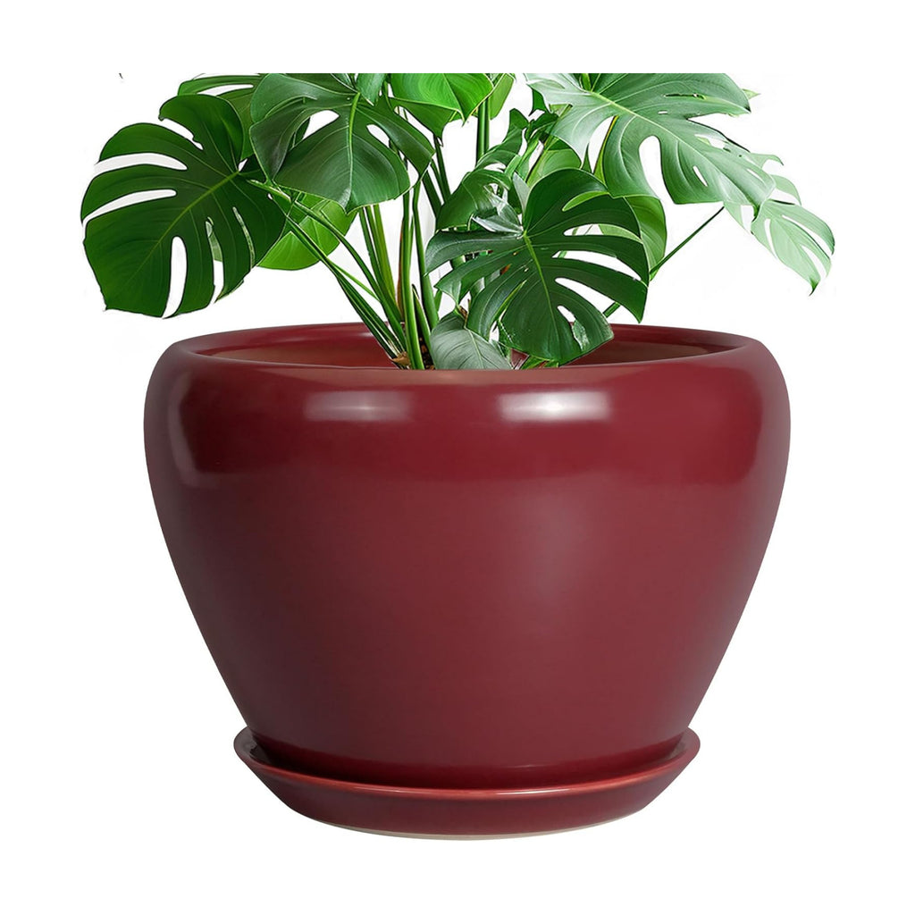 Ceramicfor 10 Inch Plant Pot, Ceramic Planter, Red