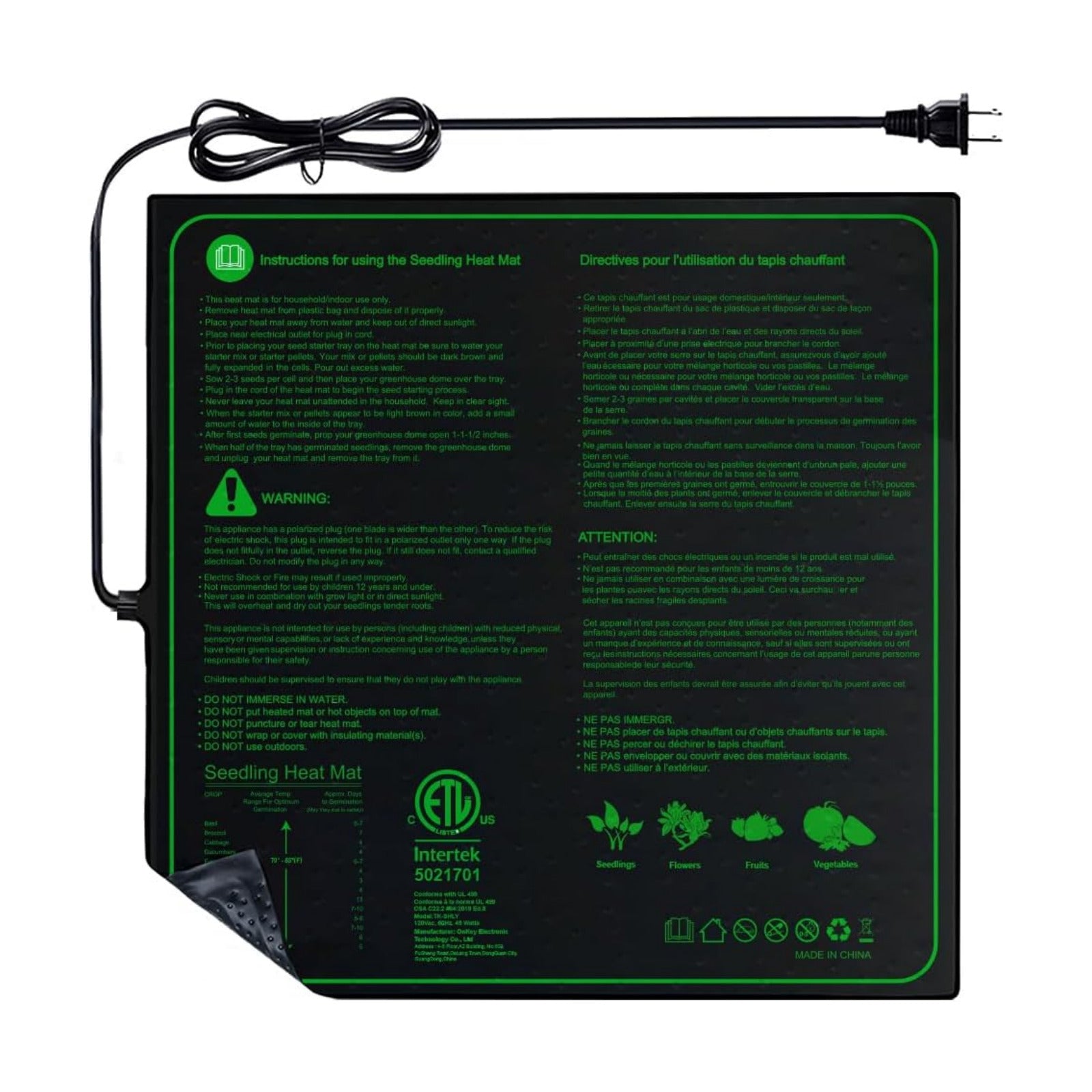 20"x20" Durable Seedling Heat Mat for Seed Starting and Germination | Waterproof Warm Hydroponic Heating Pad with ETL
