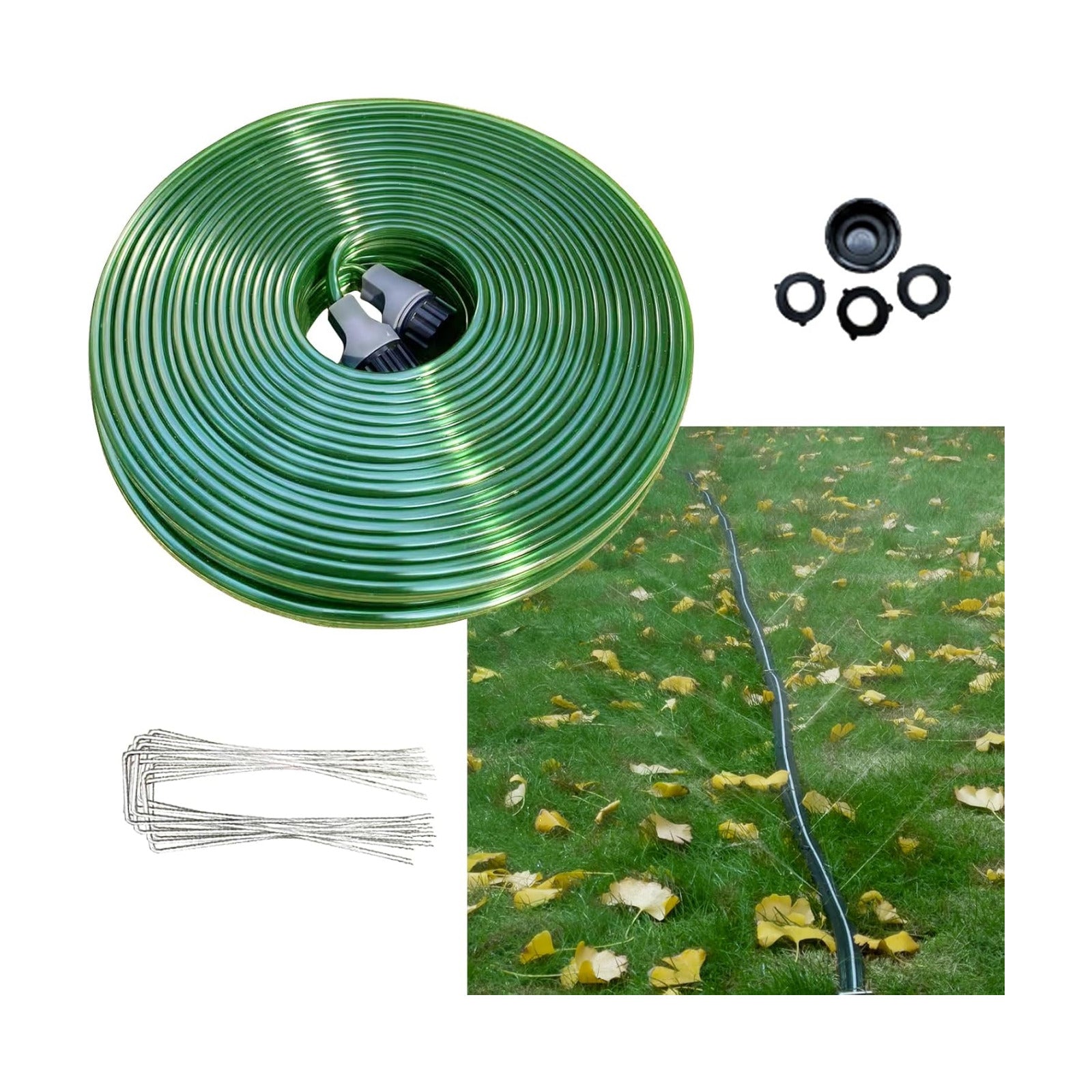 SECBULK 75 FT Flat Sprinkler Hose for Lawn Watering Garden Soaker Hose with Holes, Heavy Duty Lightweight No-Kink Water