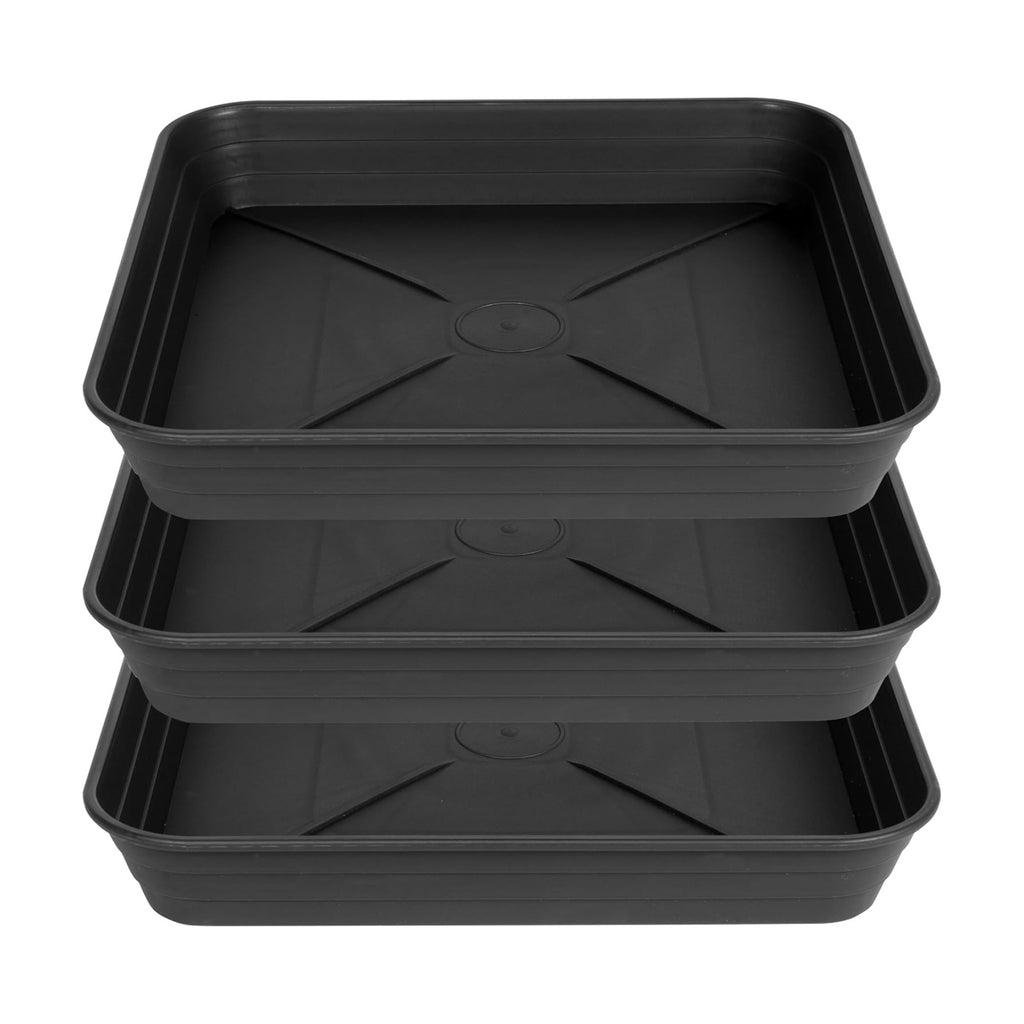 3 Pack Square Plant Saucer Tray 20 inch, Heavy Duty Plastic Plant Saucers for Indoors Outdoor, Flower Plant Drip Trays