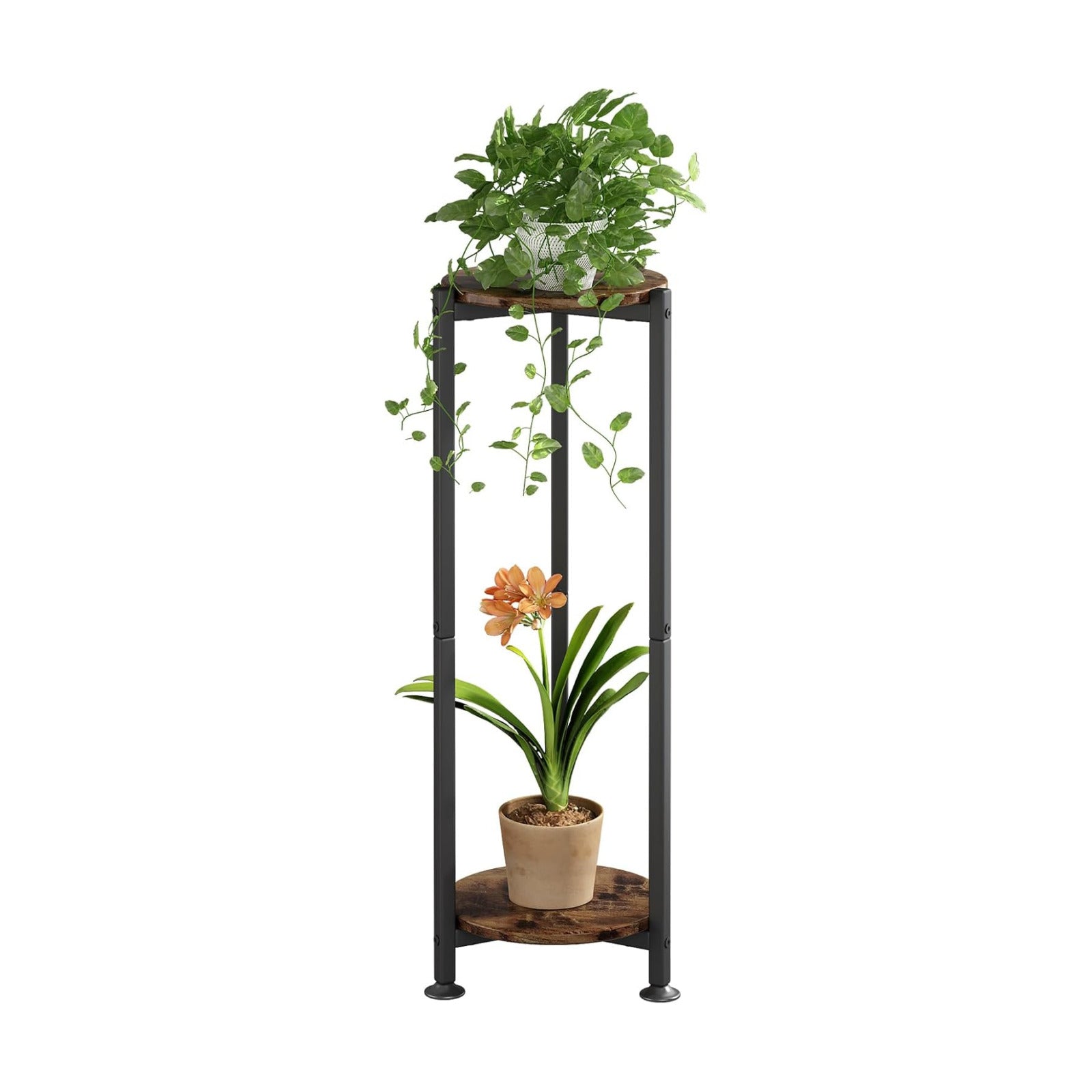 2 Tier Plant Stand Indoor Corner Tall Round Shape Plant Shelf | Modern Metal MDF board Flower Storage,Suitable tight