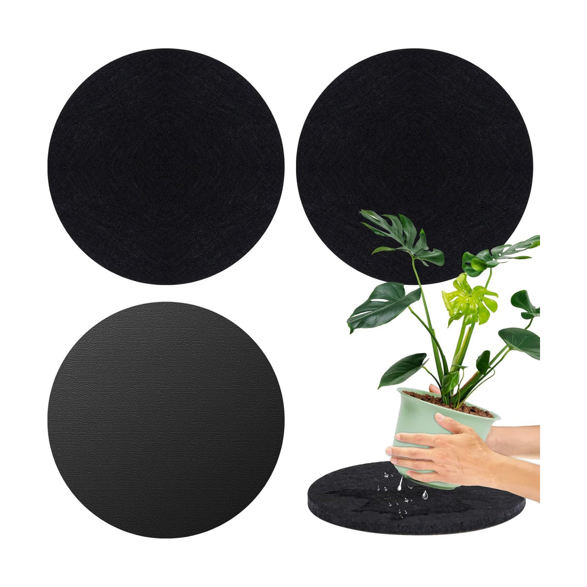 Plant Coaster Mat Reversible(Fabric/Leather),3Pcs Plant Coasters for House Plants Indoor & Outdoor,Household Products Absorbent/Waterproof(10inch)