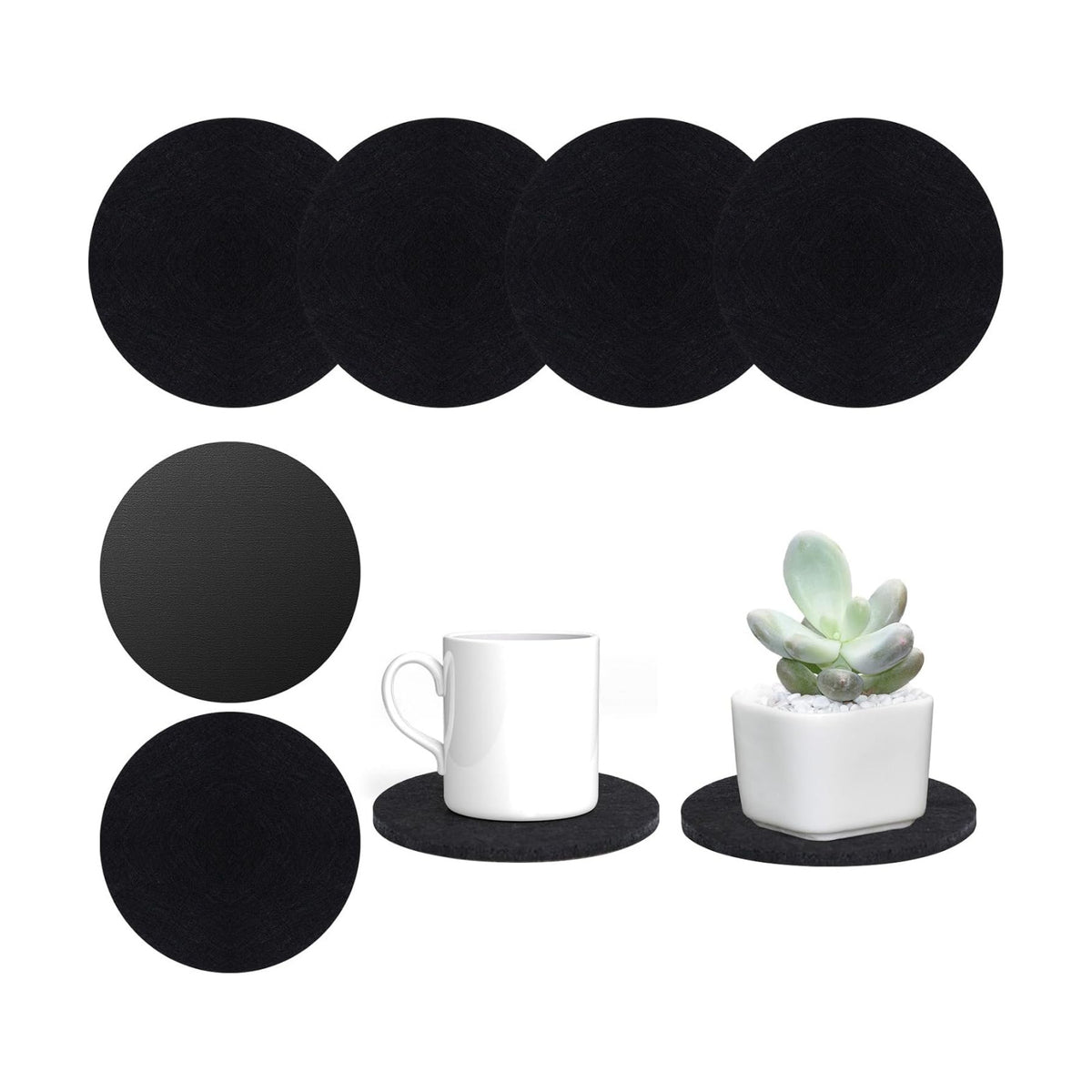 Plant Coaster Mat Reversible(Fabric/Leather),6Pcs Plant Coasters for House Plants Indoor & Outdoor,Household Products Absorbent/Waterproof(6inch)
