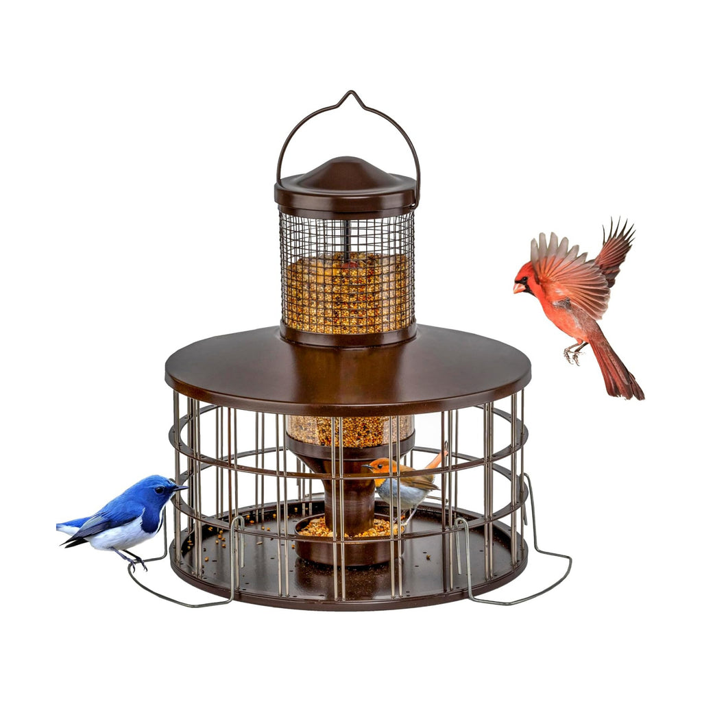 Upgraded Squirrel Proof Bird Feeders, 3Lbs Capacity Caged Bird Feeder, Innovative DIY Starling-Proof, Flexible Adjustment of Grille Size, Caged Seed Tube Feeders Outside Hanging(Copper)