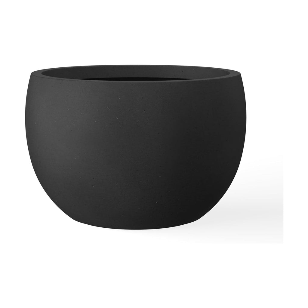Kante Small Round Bowl Black Concrete Planter 11.8" Dia, Outdoor | Rubber Plug for Indoor, Drainage for Garden