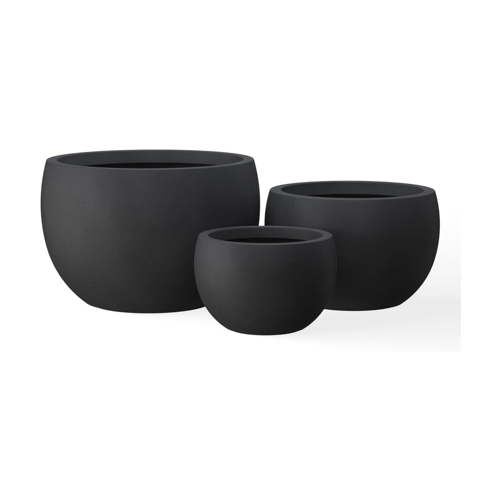 Kante Set of 3 Black Concrete Bowl Planters 20" 15.7" 11.8" Dia | Drainage for Outdoor, Rubber Plug for Indoor Home