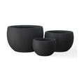 Kante Set of 3 Black Concrete Bowl Planters 20" 15.7" 11.8" Dia | Drainage for Outdoor, Rubber Plug for Indoor Home