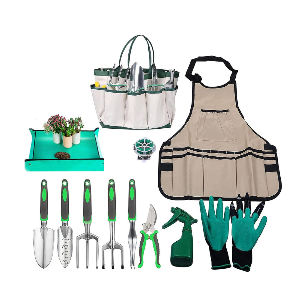 Garden Tool Set, 11 Pcs Gardening Hand Tools Heavy Duty Stainless Steel Garden Supplies with Repotting Mat for Planting