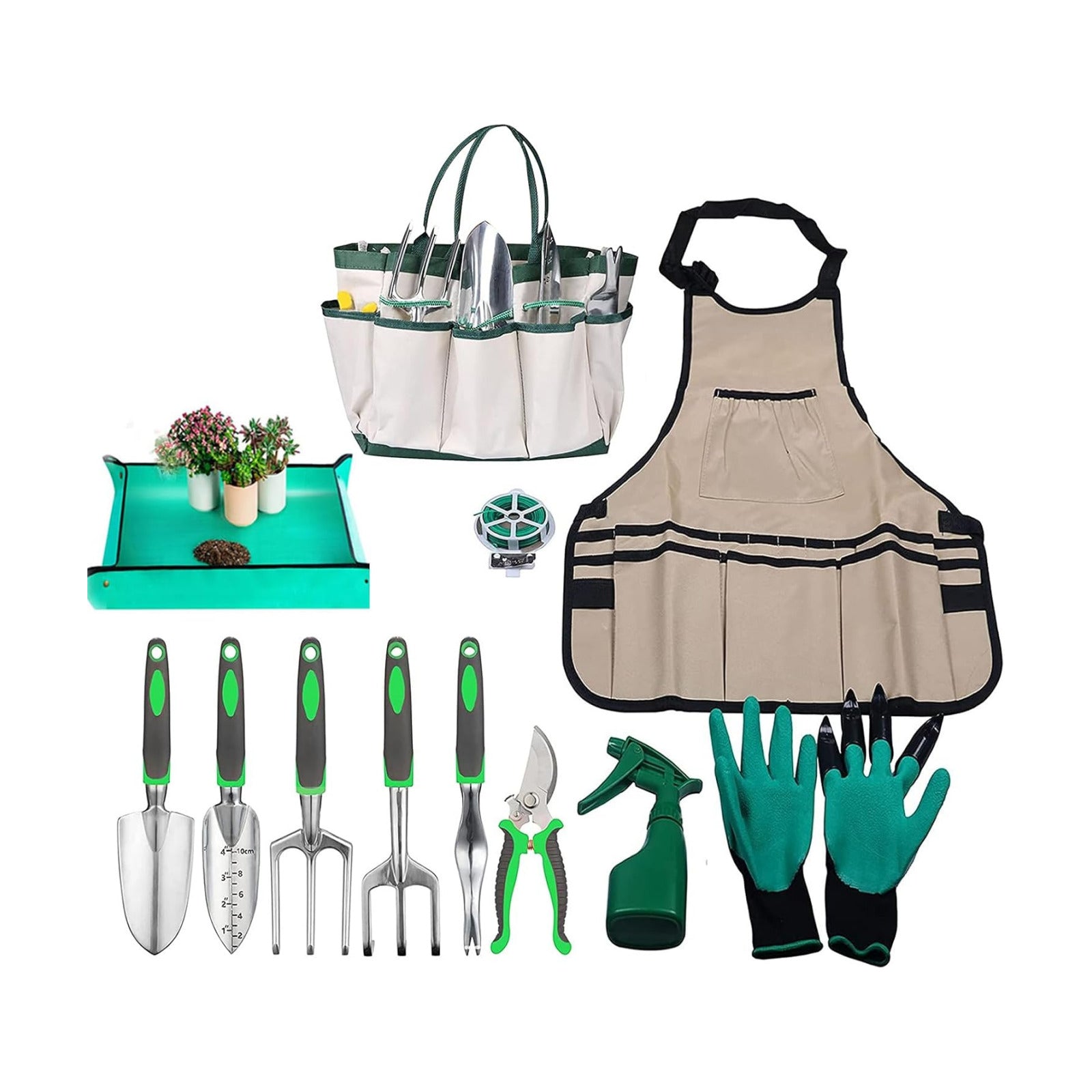 Garden Tool Set, 11 Pcs Gardening Hand Tools Heavy Duty Stainless Steel Garden Supplies with Repotting Mat for Planting
