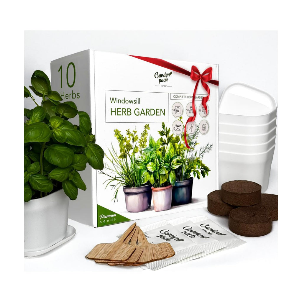 10 Herb Indoor Window Herb Garden - Includes Pots, Trays, and Compressed Soil for Easy Indoor Herb Growing - Perfect