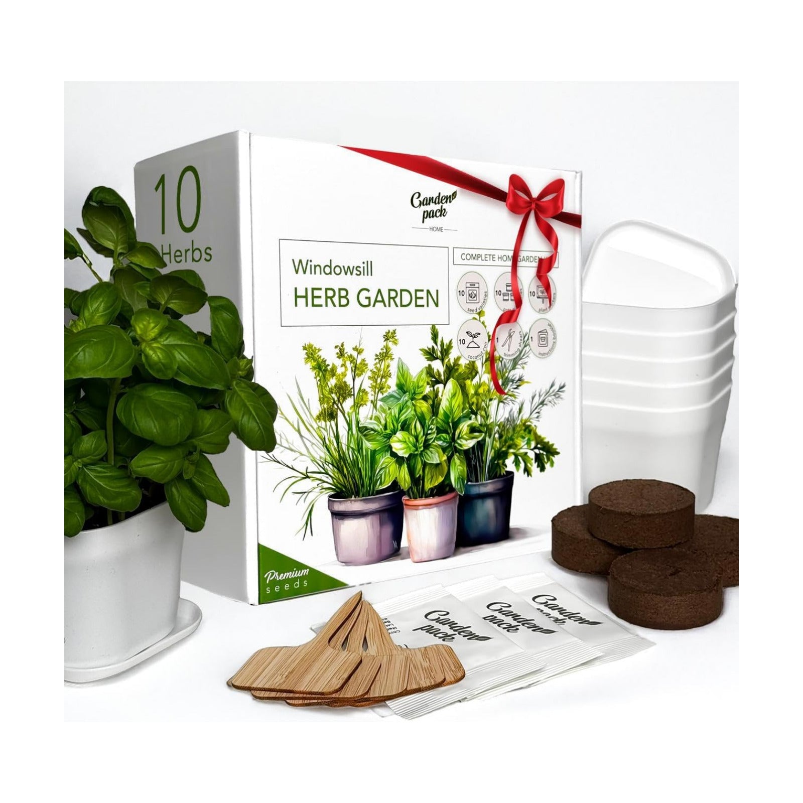 10 Herb Indoor Window Herb Garden - Includes Pots, Trays, and Compressed Soil for Easy Indoor Herb Growing - Perfect