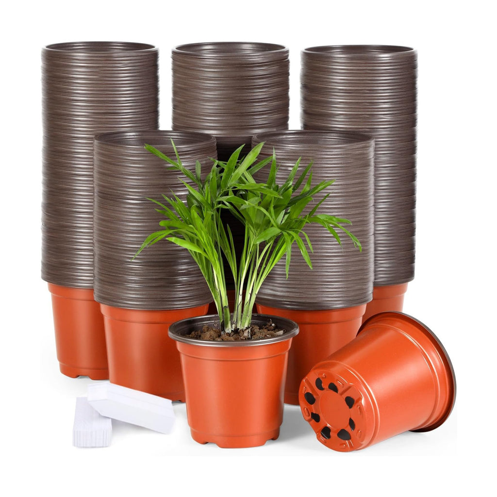 4 Inch 300 Pack Plastic Nursery Pots with Drainage Holes with 300pcs Labels | Garden Flower Pots,for Transplanting,for