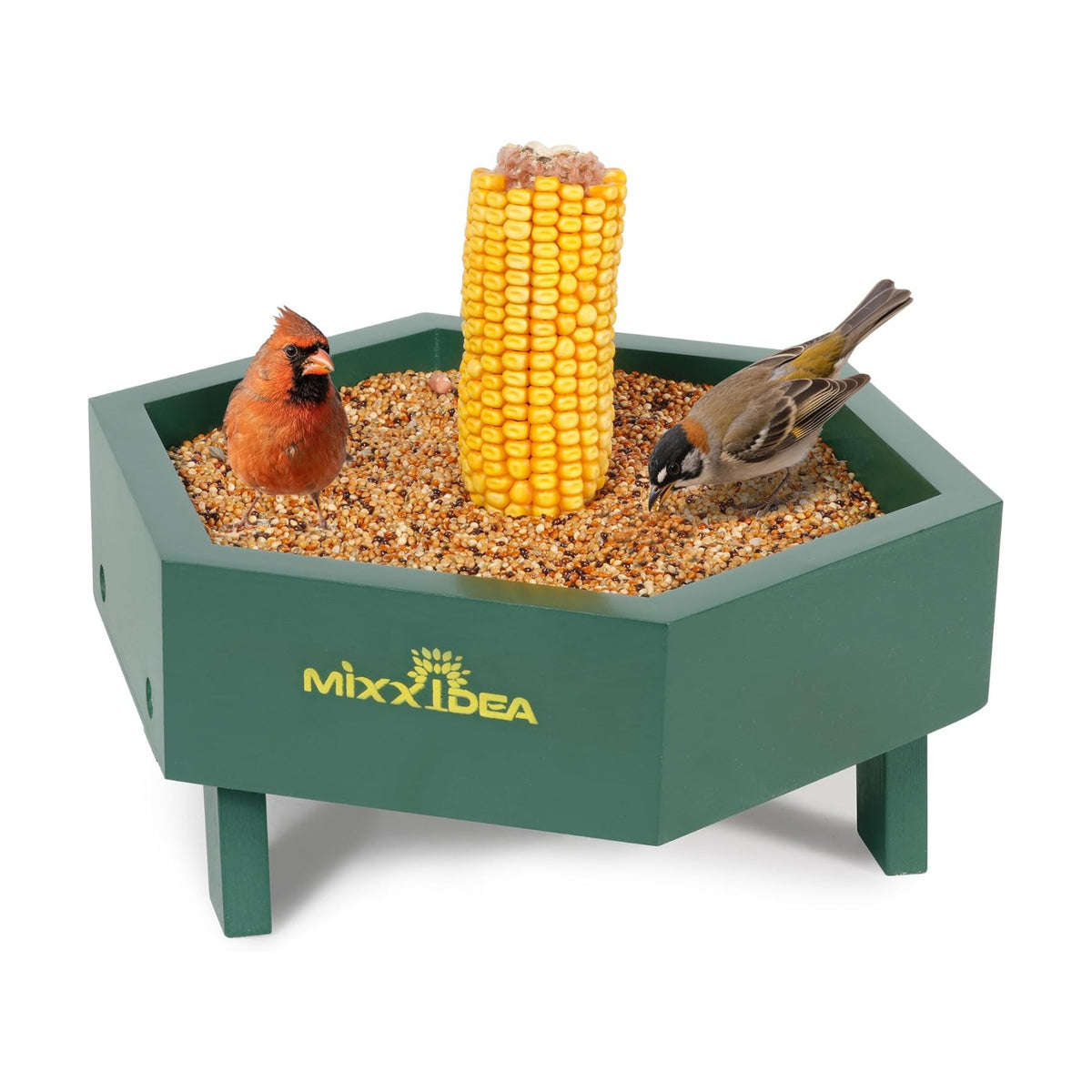 MIXXIDEA Ground Bird Feeder for Outdoors, Wooden Mesh Seed Tray for Bird Feeders, Great Attracting Garden Yard Decoration for Wild Birds Squirrels Chicken Dove, Green