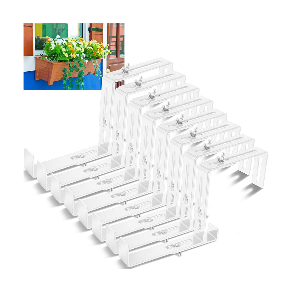 Leinuosen 8 Pcs Adjustable Window Boxes Brackets Planter Box Bracket Heavy Duty Deck Railing Hanging Flower Stand for