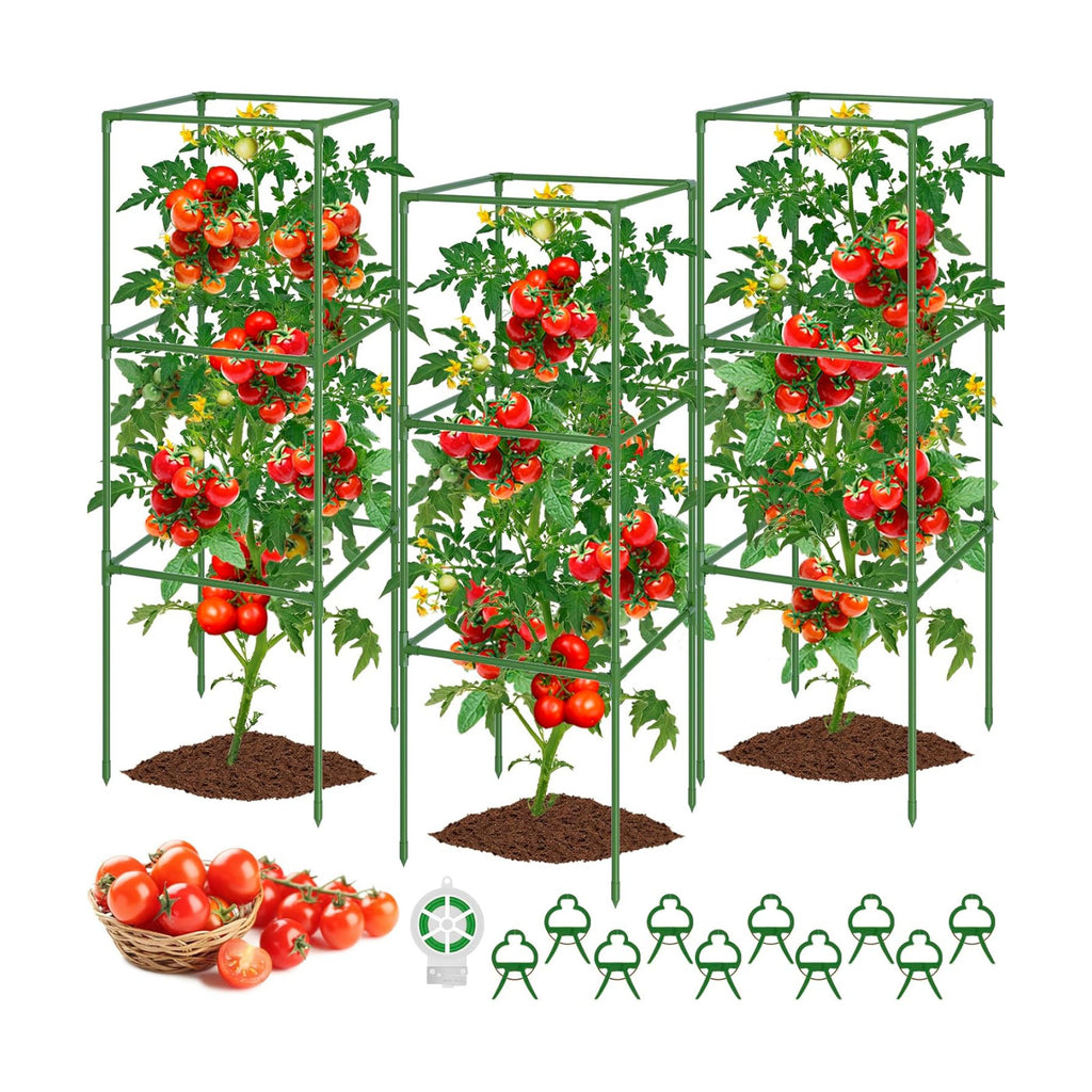 WLLEYAY 3 Pack Square Tomato Cages, 50in Plant Stakes Support Cages Trellis | Heavy Duty Steel Plant Tower Stakes