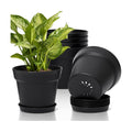 T4U 7.5 Inch Plant Pots 6 Pcs, Flower Pots for Indoor Plants Plastic Pots for Plants with Drainage Holes and Saucer, Planters for Indoor Plants for House Cactus Succulent Black