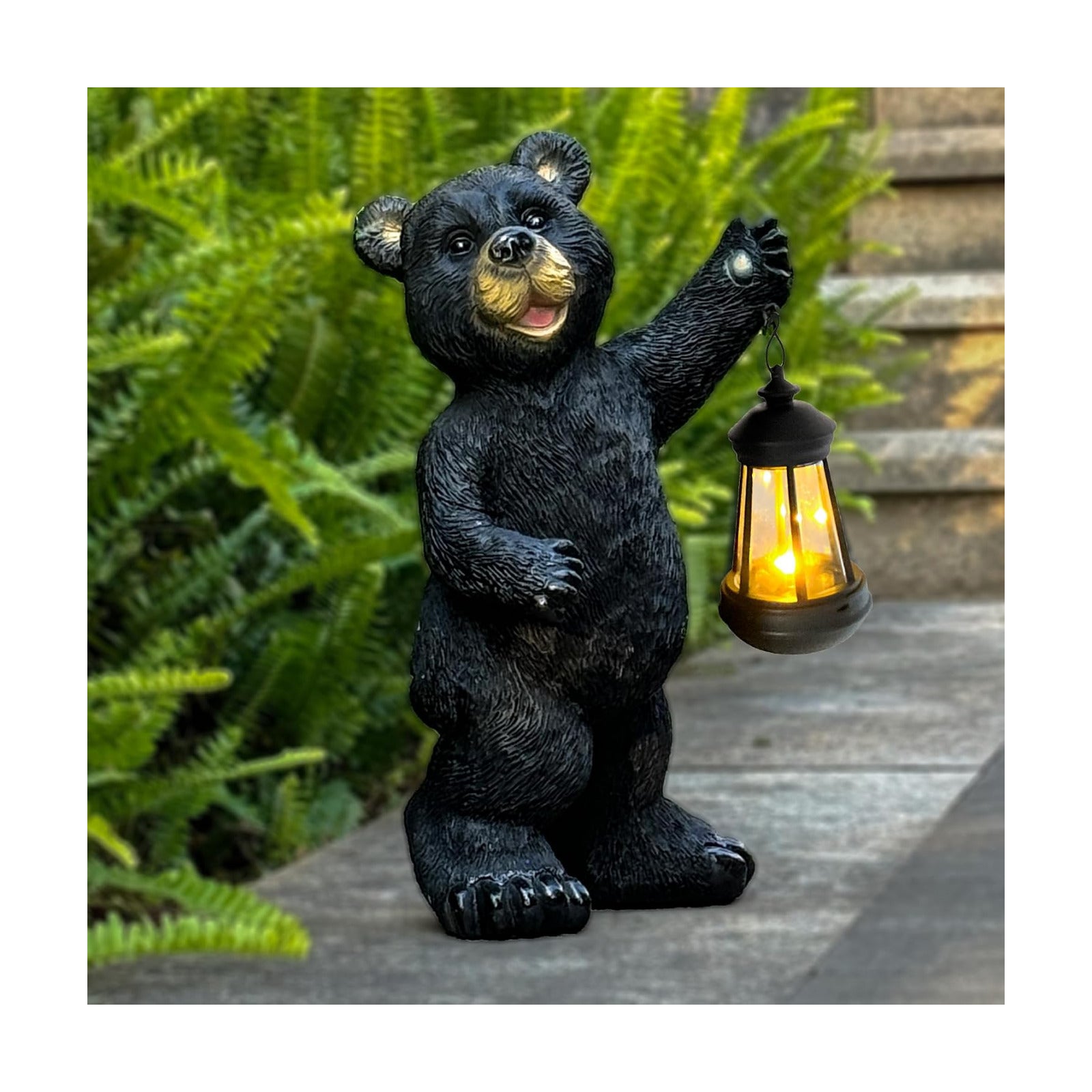 Resin Solar Bear Statue LED Light Waterproof Garden Yard Decor | Sturdy resin solar bear statue with LED lantern