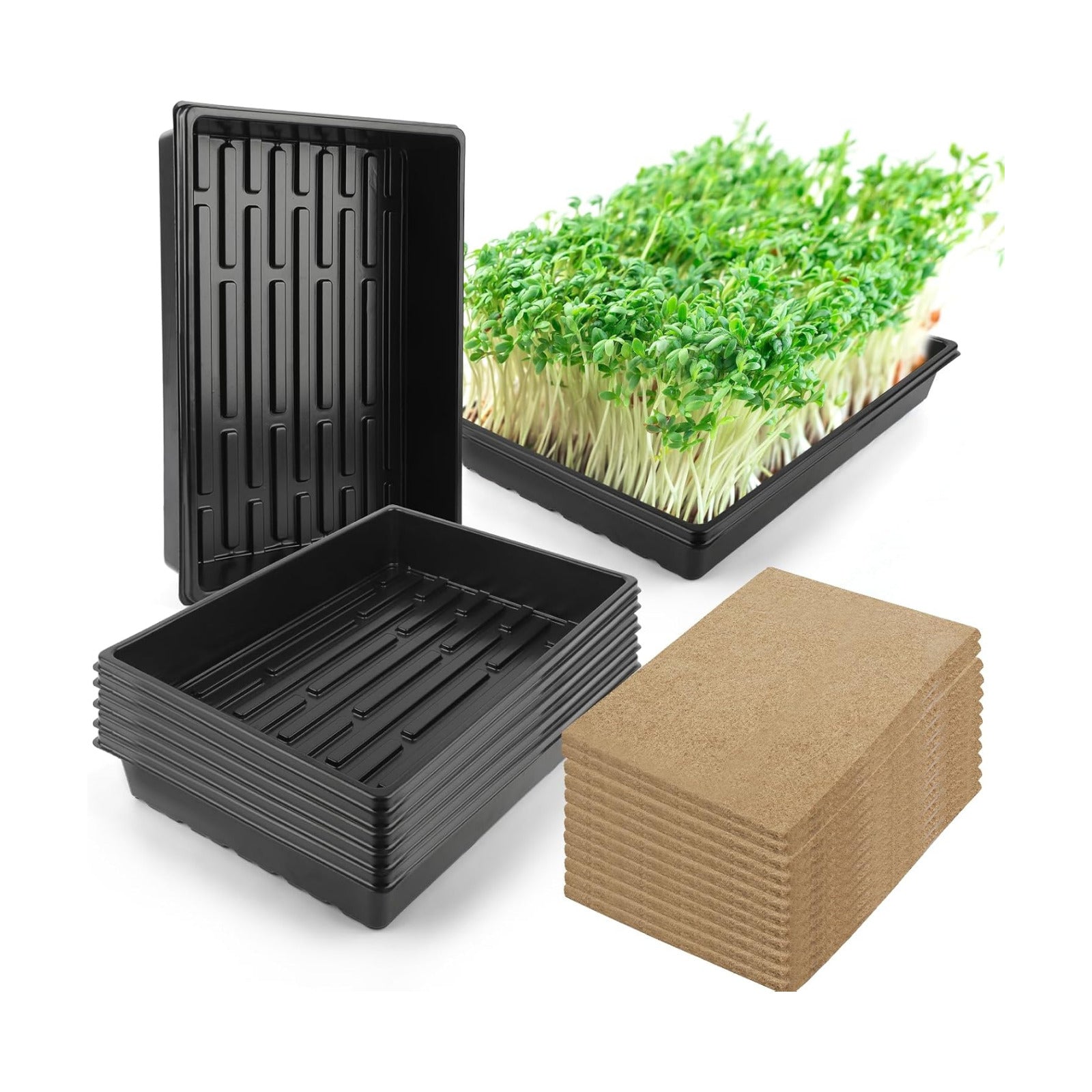 6 Pack Microgreens Growing Kit, Microgreens Trays for Indoor Gardening | 6 reusable trays, 12 hemp fiber grow mats