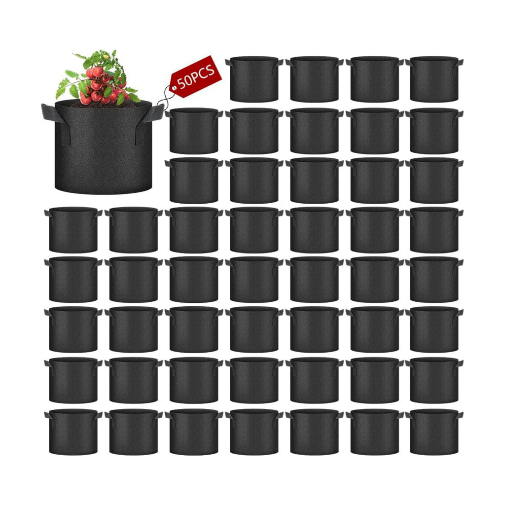 50 Pack Grow Bags, Black Heavy Duty Fabric Pots Nonwoven Potato Grow Bags | Reinforced Stitching, Breathable Vegetable