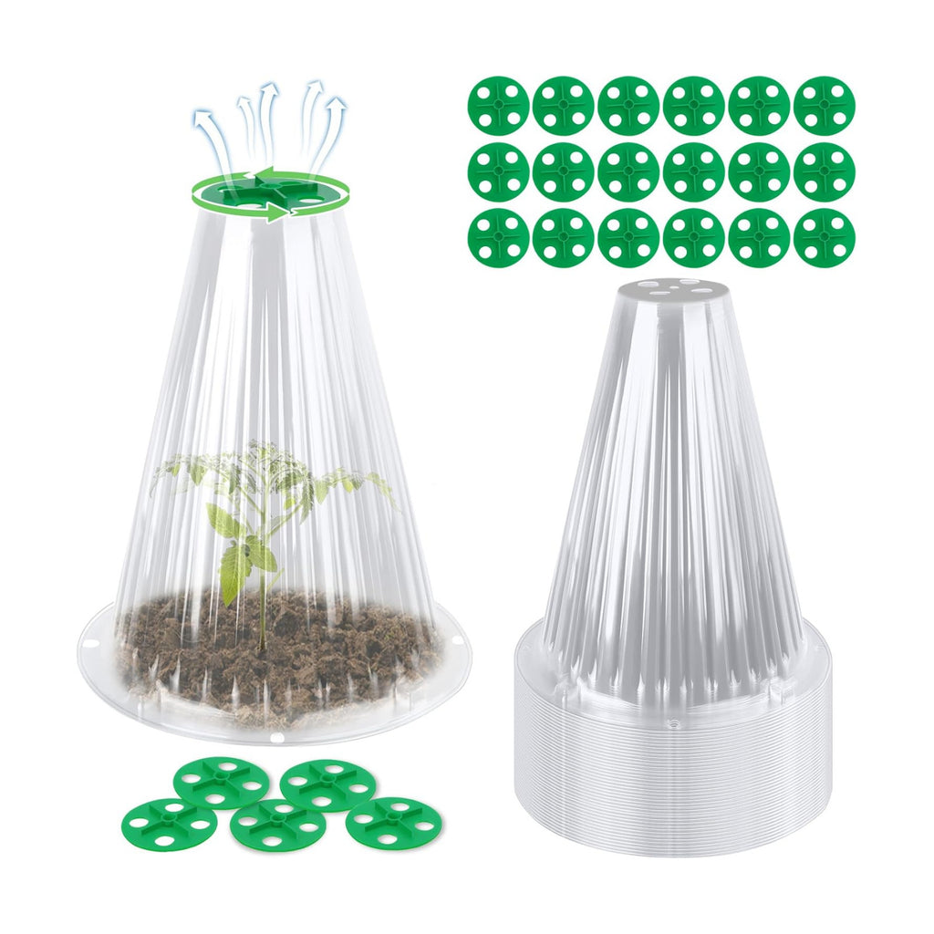 UQM 50 Pack Garden Cloches for Plants with Rotary Vent Cover Reusable | Bell Plant Protector Garden Protection from