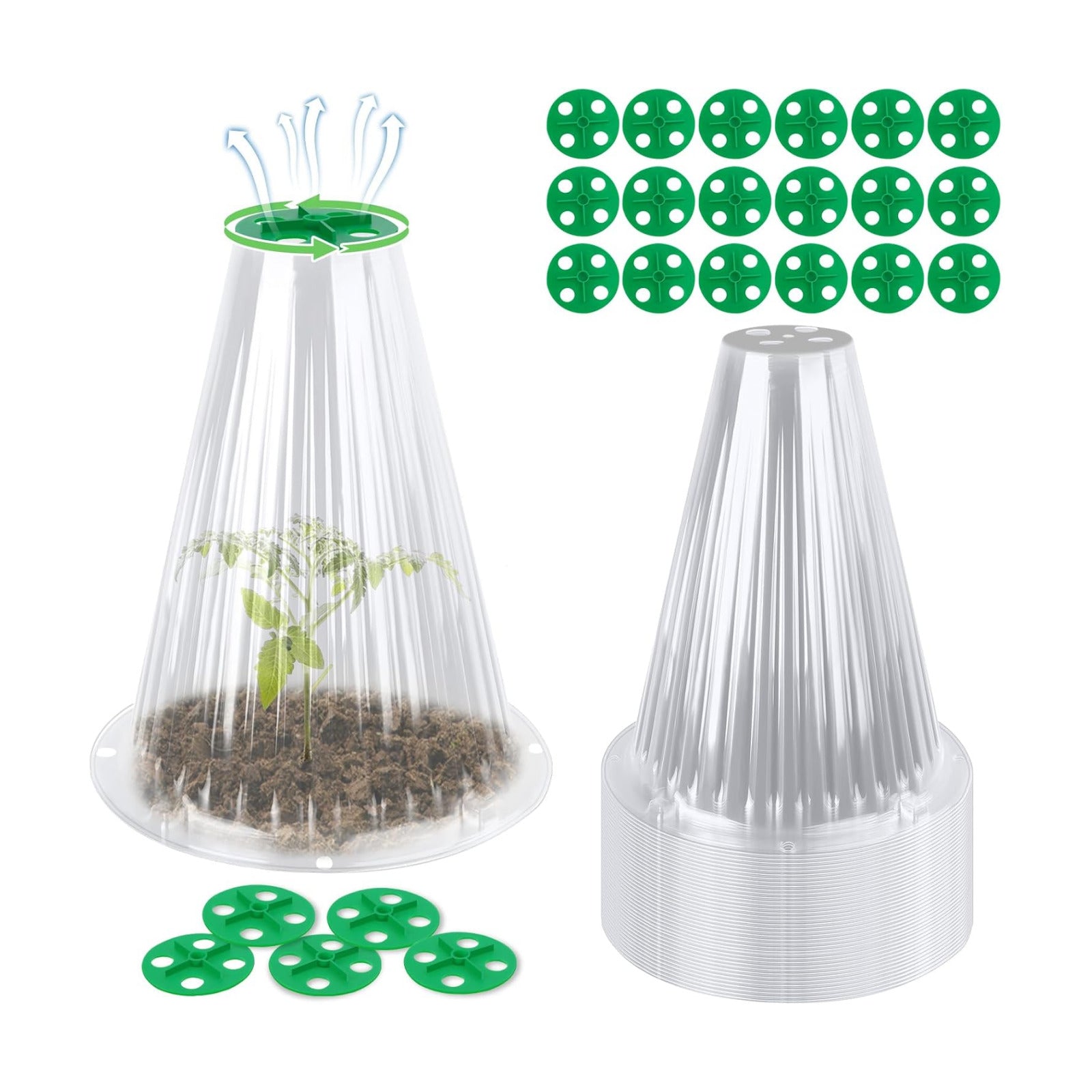 UQM 50 Pack Garden Cloches for Plants with Rotary Vent Cover Reusable | Bell Plant Protector Garden Protection from