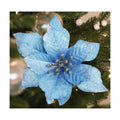 12Pcs Poinsettia Flower Artificial Poinsettia with Stem Christmas Decor Glitter Poinsettia Christmas Ornaments Christmas Tree Flower Decoration DIY Xmas Wreath Mantle Party Decor (Blue)