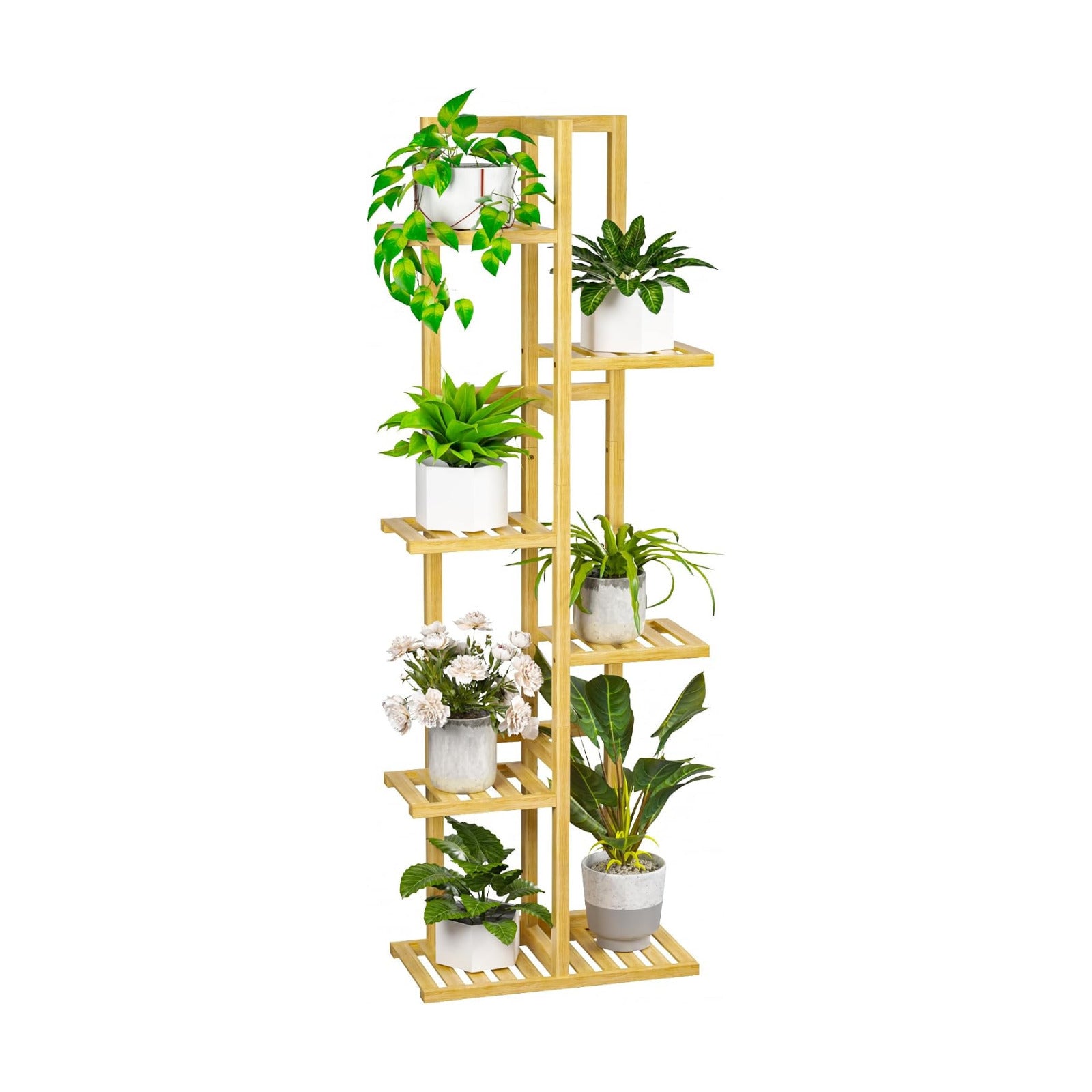 ROMGUAR CRAFT 6 Tier Bamboo Plant Stand Indoor, Wood Tall Flower Holder Corner Tiered Plant Shelf for Multiple Plants