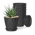 4 Inch Plant Pots, 6 Pack Indoor Flower Pots, Planters with Drainage Holes and Trays for Orchids, Violets, Succulents, Herbs, and Other Plants, Black