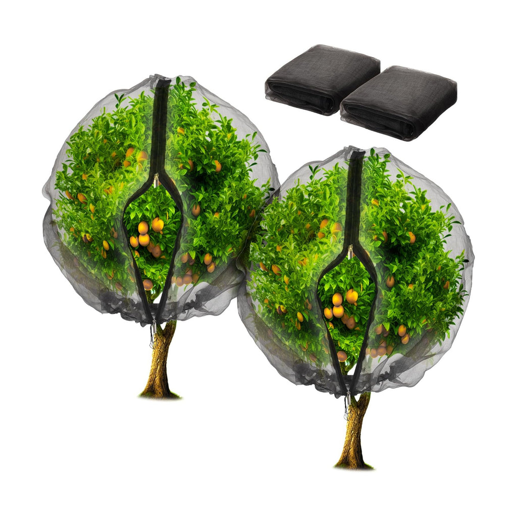 2 Pack Fruit Tree Netting Bags with Zipper and Drawstring, 8 x 8ft Ultra Fine Mesh Garden Netting Plant Cover, Bird