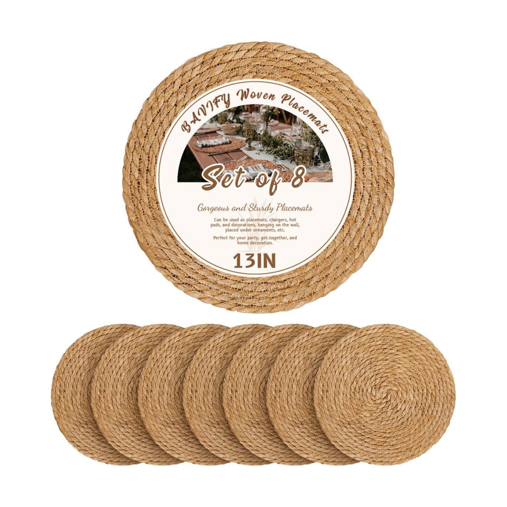 BAVIFY 13" Round Woven Placemats Set of 8, Plate Chargers for Dining Table
