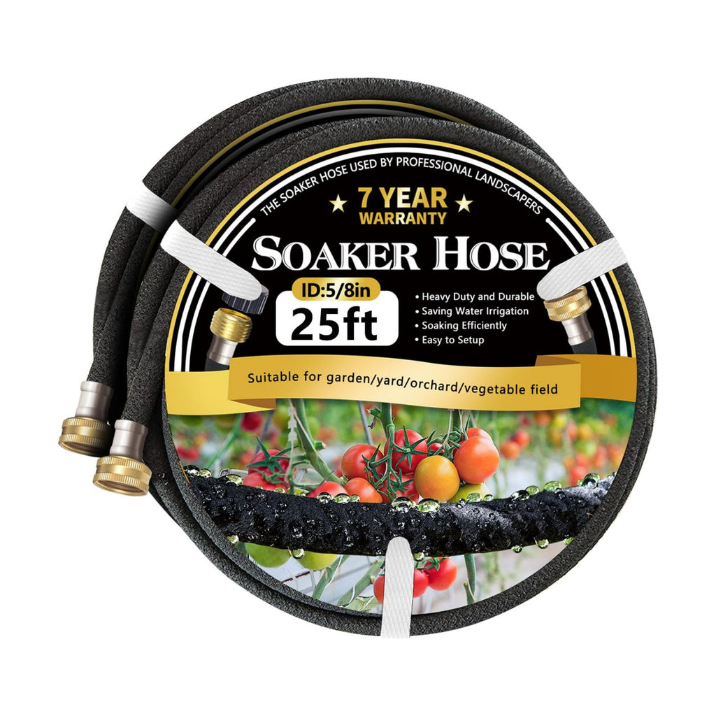 Hopegiver 5/8’’ Soaker Hose 25 ft 2 Pack, Heavy Duty Garden Soaker Hoses with Solid Brass Fitting, Rubber Drip Hose for