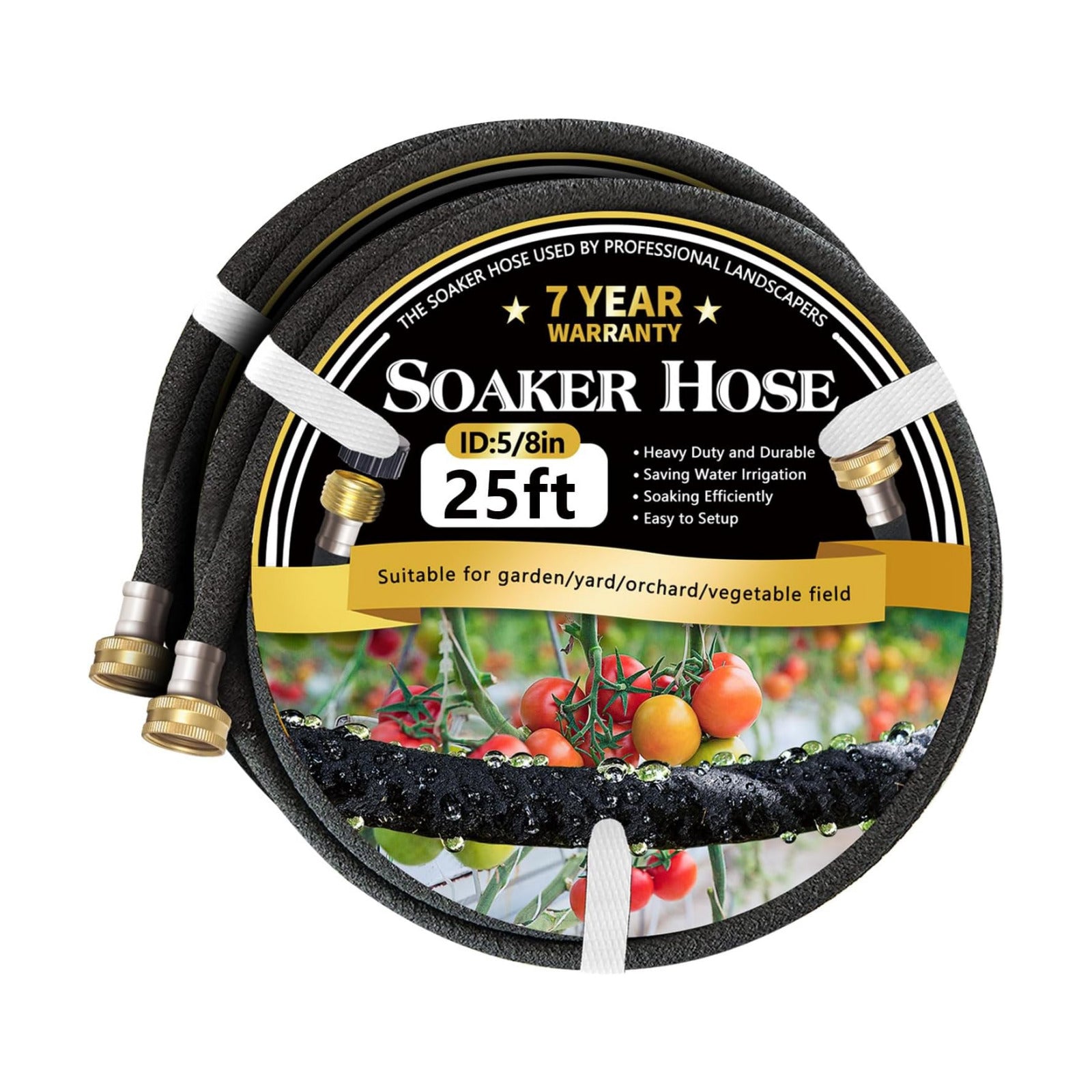 Hopegiver 5/8’’ Soaker Hose 25 ft 2 Pack, Heavy Duty Garden Soaker Hoses with Solid Brass Fitting, Rubber Drip Hose for