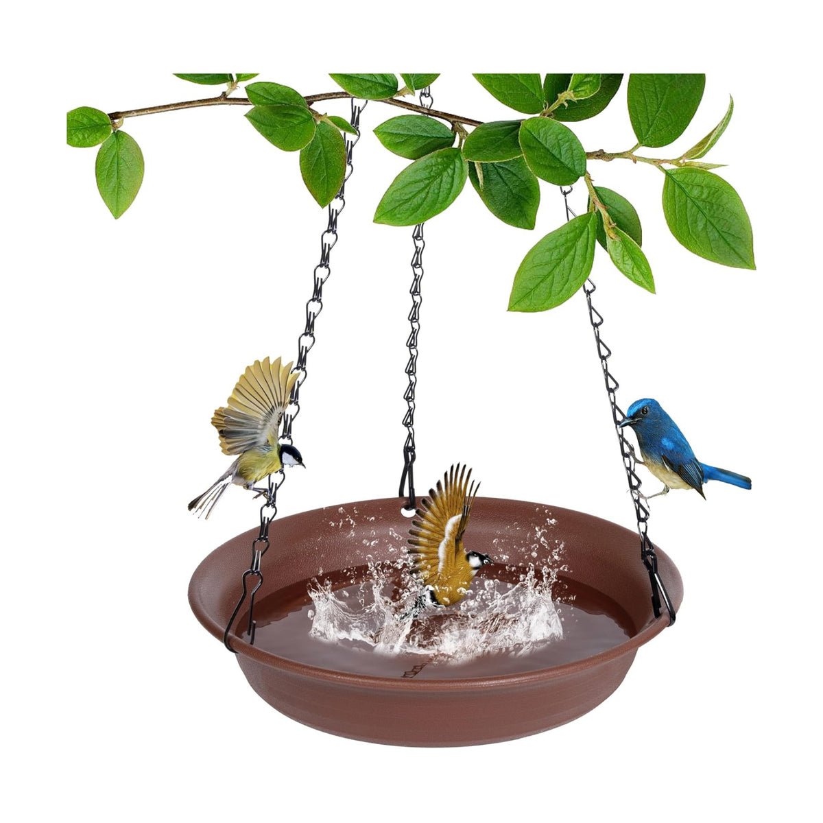 VUWEZ Hanging Bird Bath, Hanging Bird Water Feeder for Outdoors, Feeder Bowl, 1 Pack Birdbath Tray Accessories for Outside, Plastic Birdbaths Tray for Garden Patio Decoration (12", Chocolate)