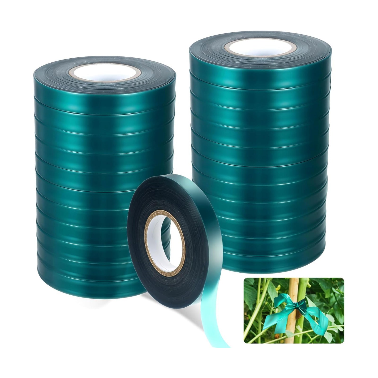 24 Pcs Stretch Tie Tape, 150 Feet x 1/2" Wide Reusable Garden Plant Ties Green Tapes for Plants, Thick Garden Vinyl
