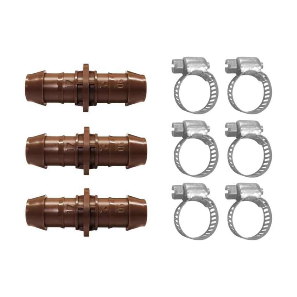 LECTO Universal 5/8", 1/2", .700" Drip Line Repair & Extension Kit – 3 Pack Plastic Couplers with 6 Stainless Steel
