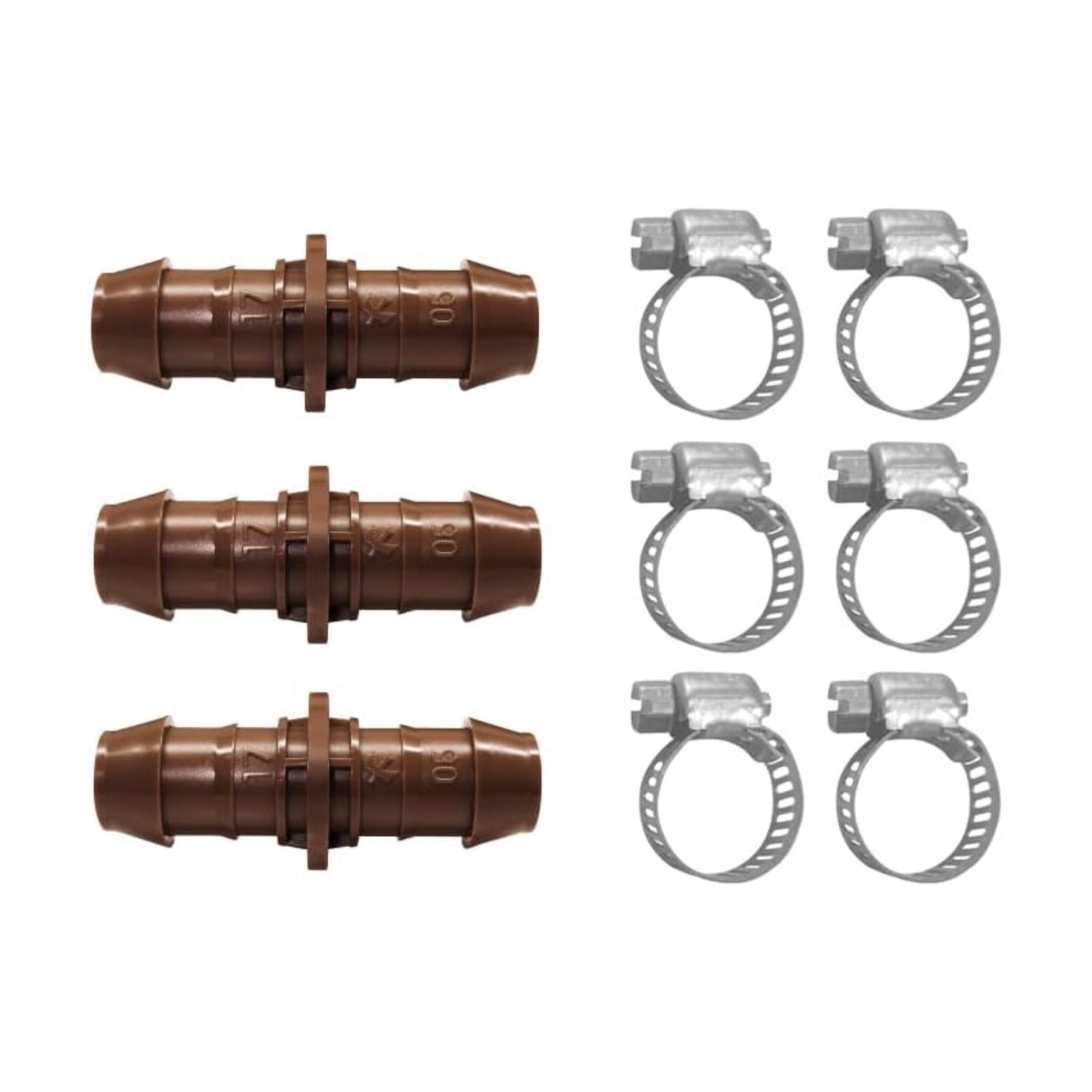 LECTO Universal 5/8", 1/2", .700" Drip Line Repair & Extension Kit – 3 Pack Plastic Couplers with 6 Stainless Steel