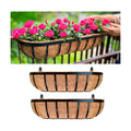 LaLaGreen Railing Planter Box (24 Inch, 2 Pack) Black Metal Rectangular Hanging Planters with Coco Liner, Flower Boxes