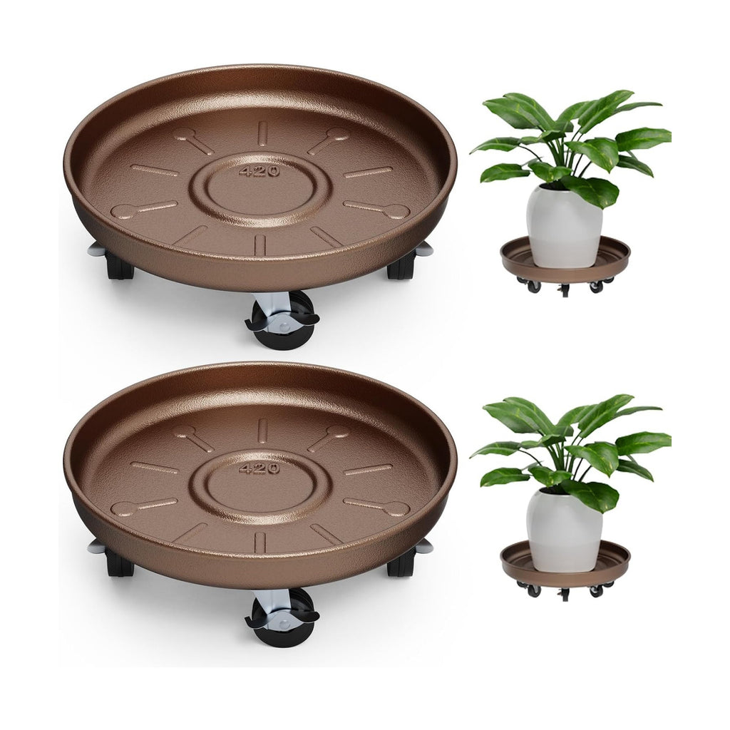 Plant Caddy With Wheels 16" Metal Plant Saucers for Indoors 420 Lb Capacity | Rolling Plant Stand, 360° Locking Casters