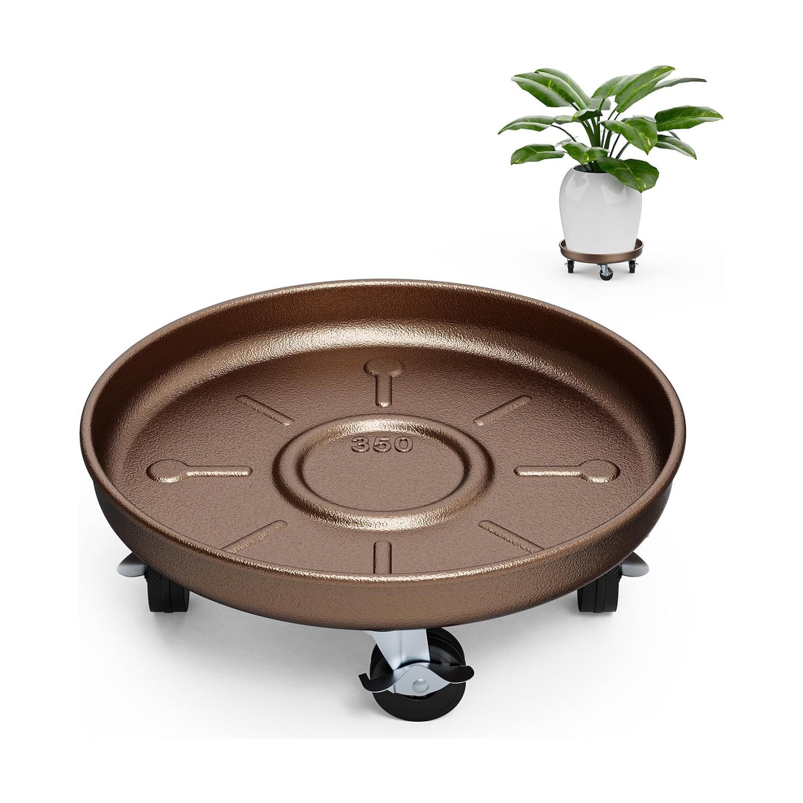 Plant Caddy With Wheels 13" Metal Plant Saucers for Indoors 350 Lb Capacity | Rolling Plant Stand, 360° Locking Casters