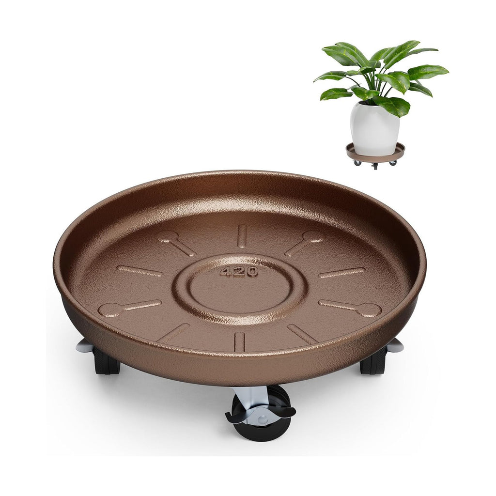 Plant Caddy With Wheels 16" Metal Plant Saucers for Indoors 420 Lb Capacity | Rolling Plant Stand, 360° Locking Casters