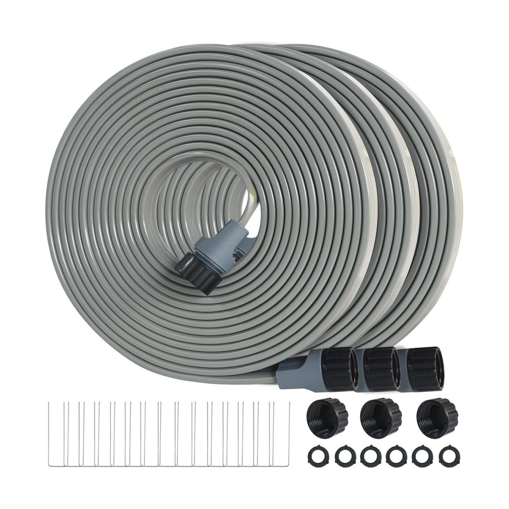 Hopegiver Sprinkler Soaker Hose 50ft 3-Pack Yard Sprinkler Hose 150 ft for Lawn Water Saving with Stakes, Drip