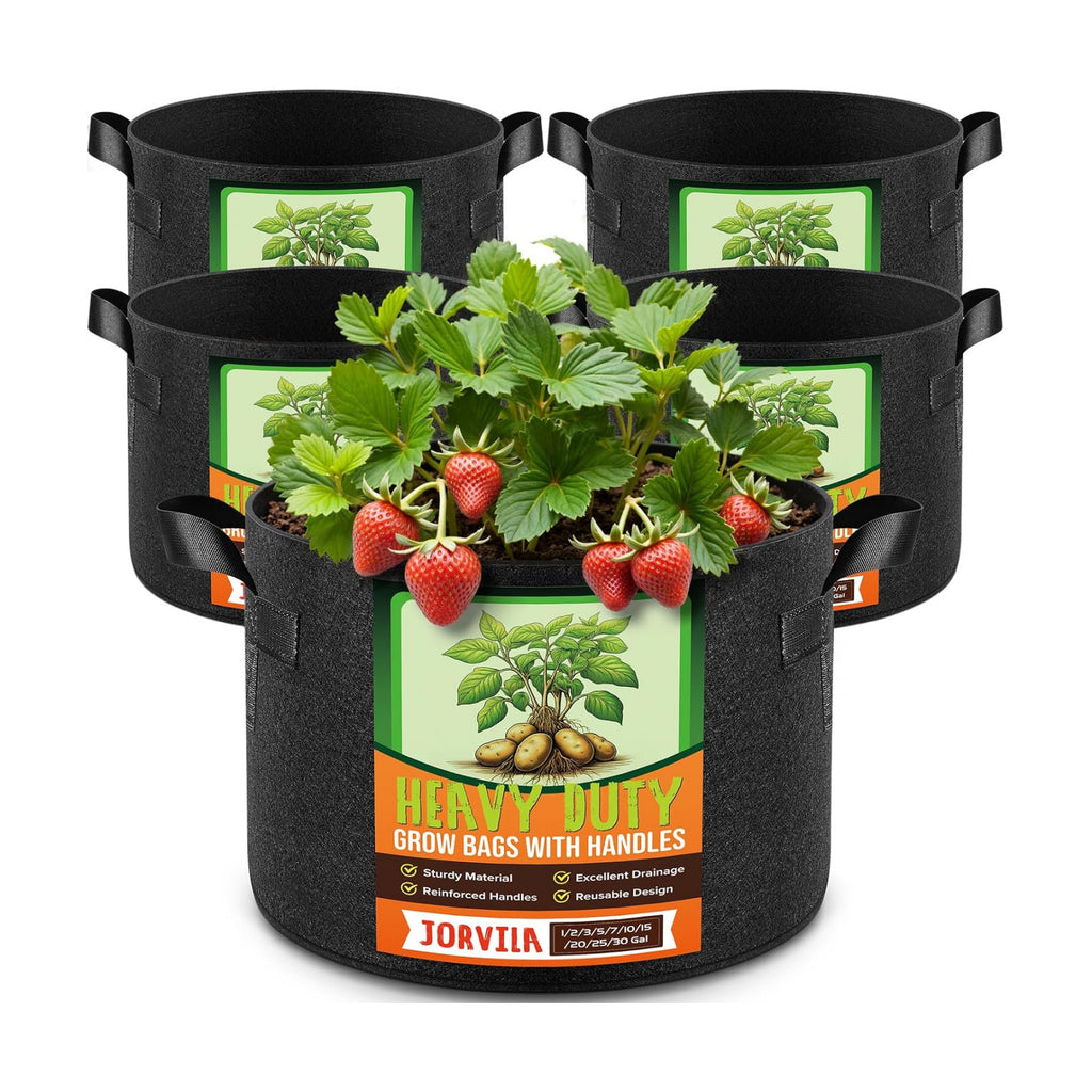 Jorvila 5-Pack 30 Gallon Grow Bags | Thickened Nonwoven Fabric Pots, Garden Grow Bags with Handles, Heavy Duty 300G