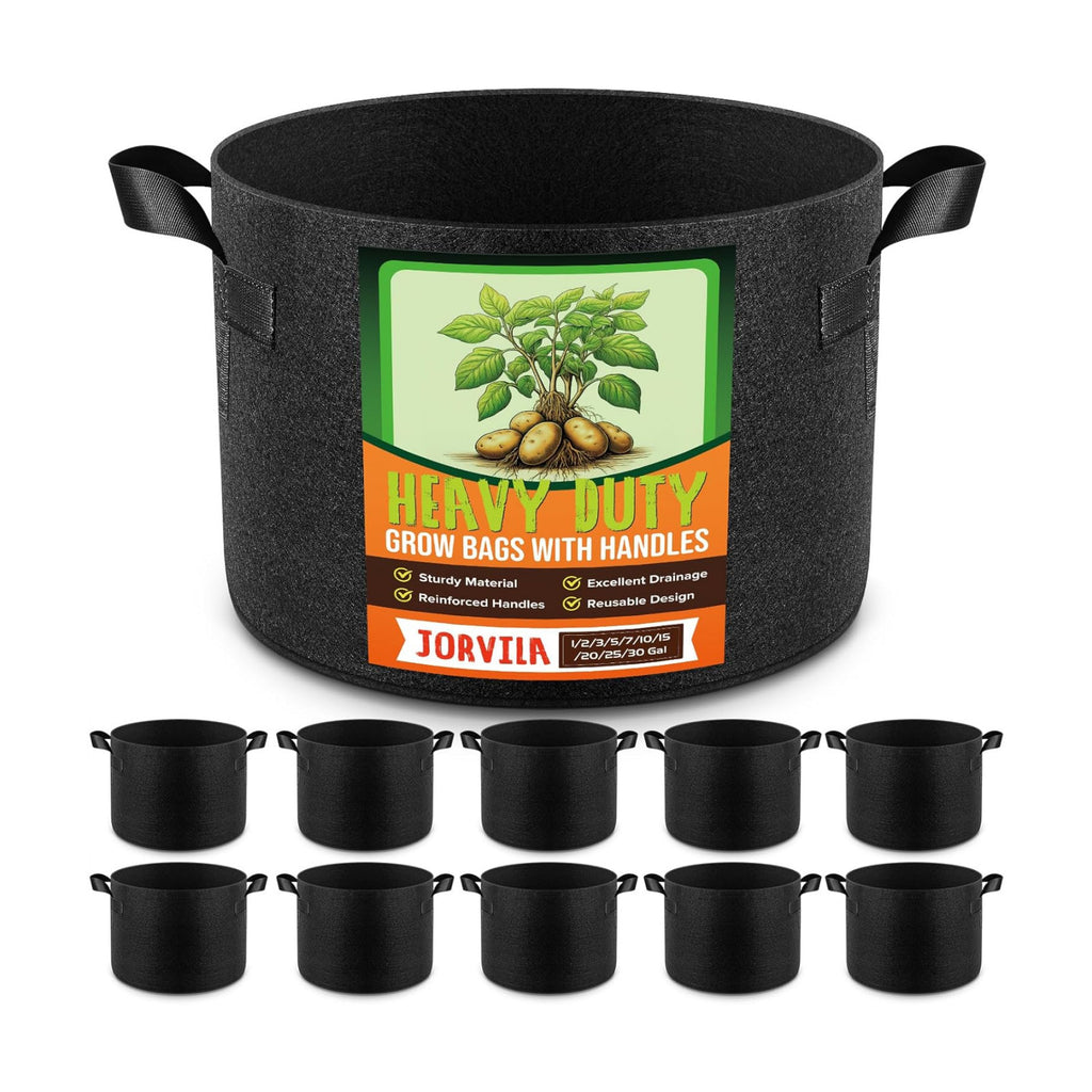 Jorvila 10-Pack 5 Gallon Grow Bags | Thickened Nonwoven Fabric Pots, Garden Grow Bags with Handles, Heavy Duty 300G