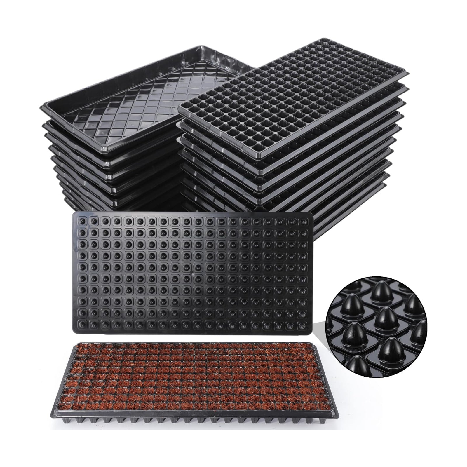 200 Cell Seed Starter Trays with Dibber – 20 Pack Reusable Seedling Trays for Germination Propagation, 200 Hole Soil