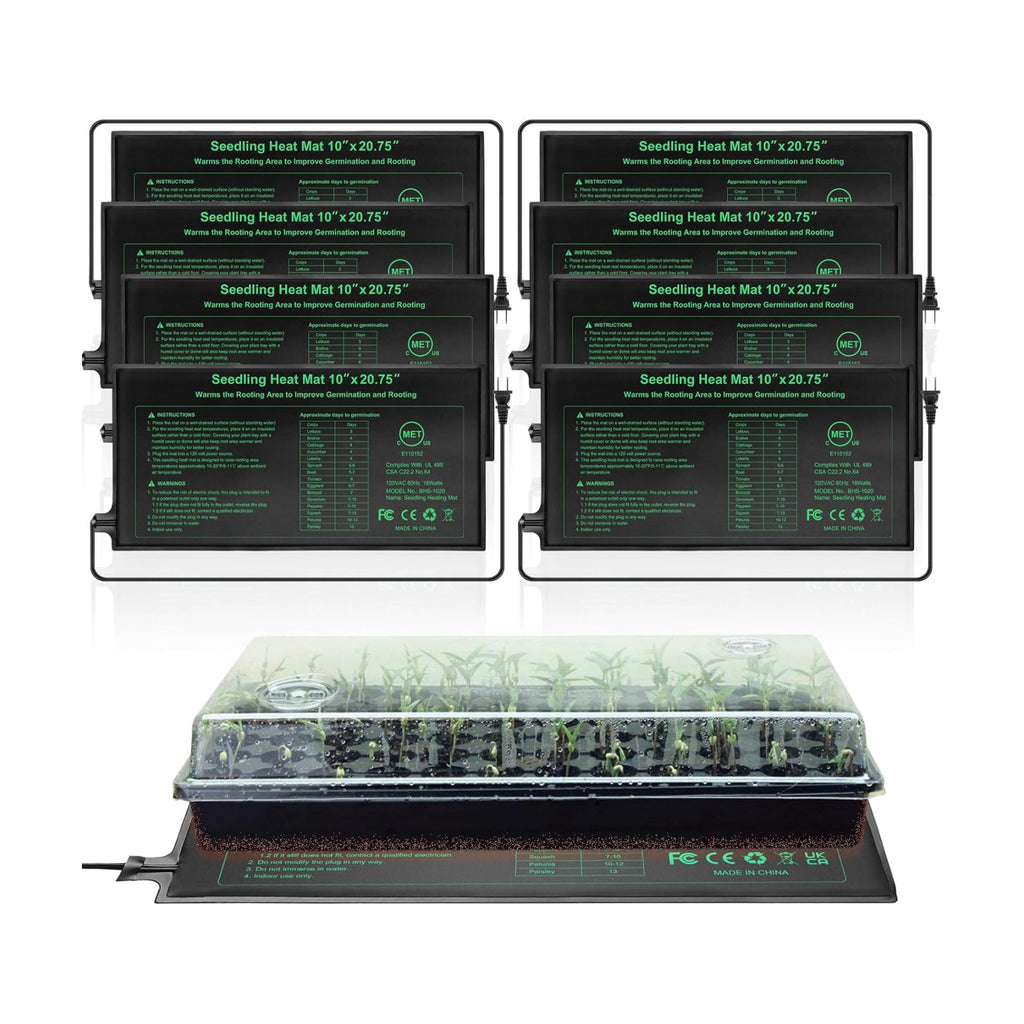 Seedling Heat Mat 8 Pack, 10" x 20.75" MET-Certified Warm Hydroponic Heating Pad, Waterproof Warm Hydroponic Plant