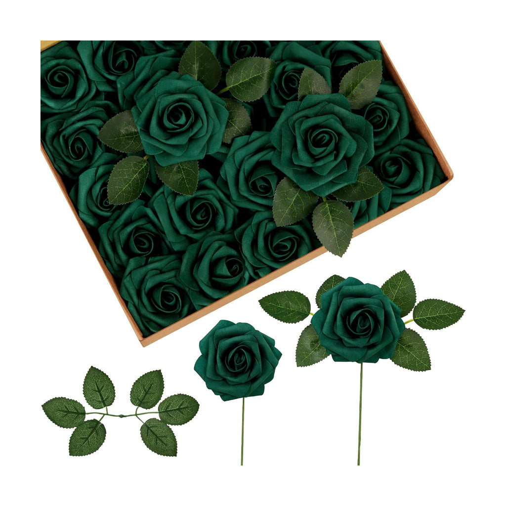 InnoGear Fake Roses 50 Pcs Hunt Green Flowers Artificial Faux Foam Floral
